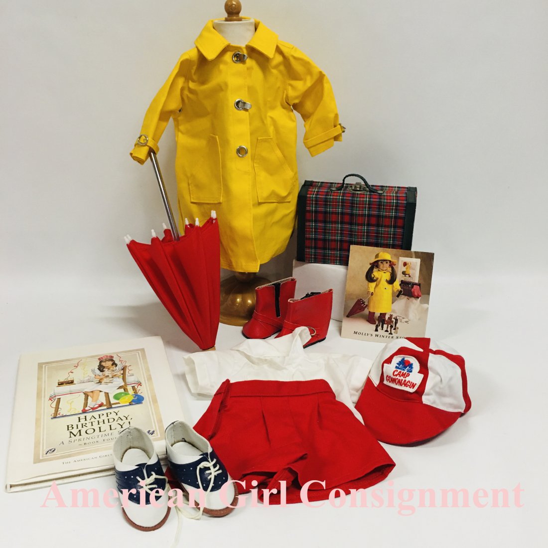 American Girl Doll Molly Yellow Raincoat, Boots and more: Pleasant Company American Girl Doll Molly Yellow Slicker Raincoat, Boots and more ------------------ please review all pictures carefully because they are part of the description and show condition is