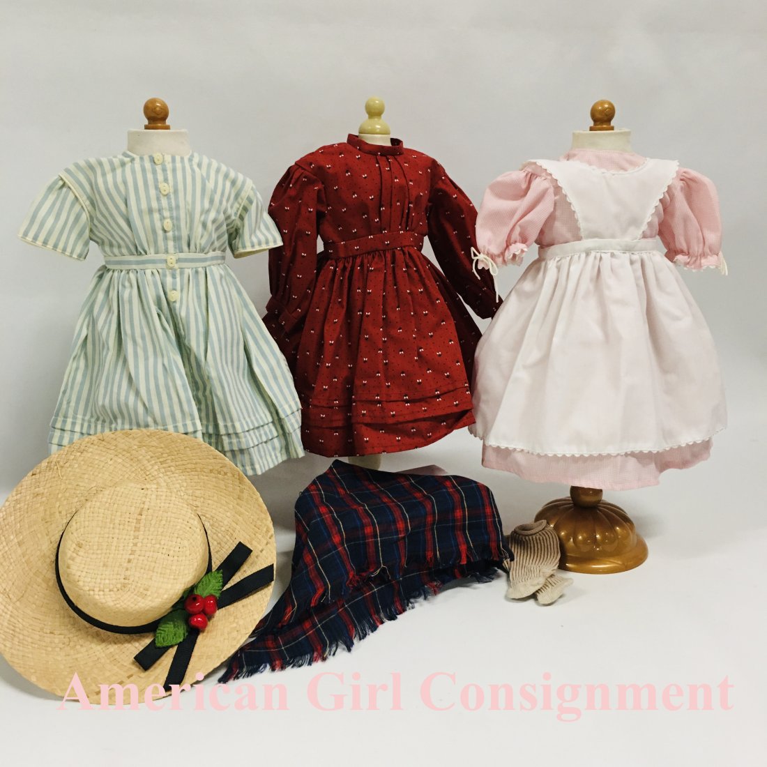American Girl Doll Kirsten Summer, School and Apron Dresses: Tagged Pleasant Company American Girl Doll Kirsten Summer, School and Apron Dresses ------------------ please review all pictures carefully because they are part of the description and show condition 