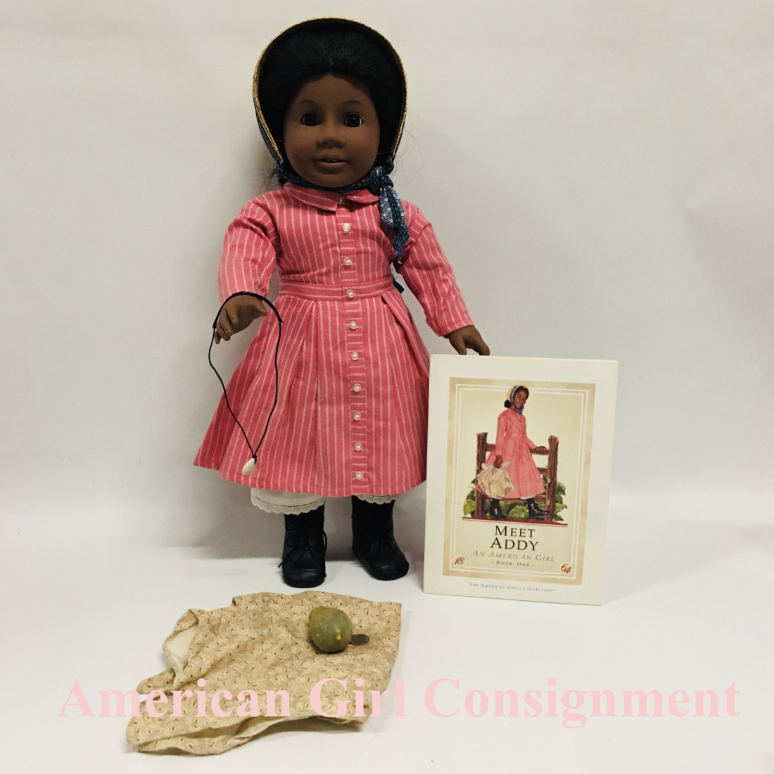 Pleasant Company Addy Walker Doll with Book and 1986 Dress: American Girl Pleasant Company Addy Walker Doll with Book and 1986 West Germany Dress ------------------ please review all pictures carefully because they are part of the description and show conditio