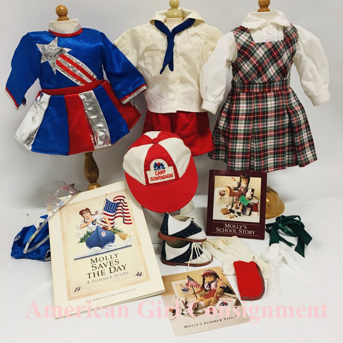 Pleasant Company Molly Doll Liberty Costume, Camp and School Outfits: Pleasant Company American Girl Molly Doll Liberty Costume, Camp and Plaid Jumper School Outfits ------------------ please review all pictures carefully because they are part of the description and sho