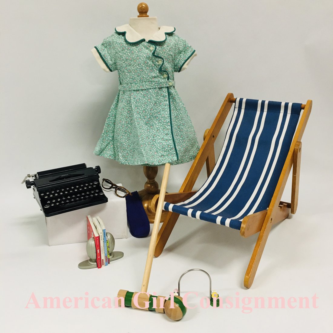 American Girl Doll Kit Birthday Dress and Striped Lawn Chair (1 of 5)