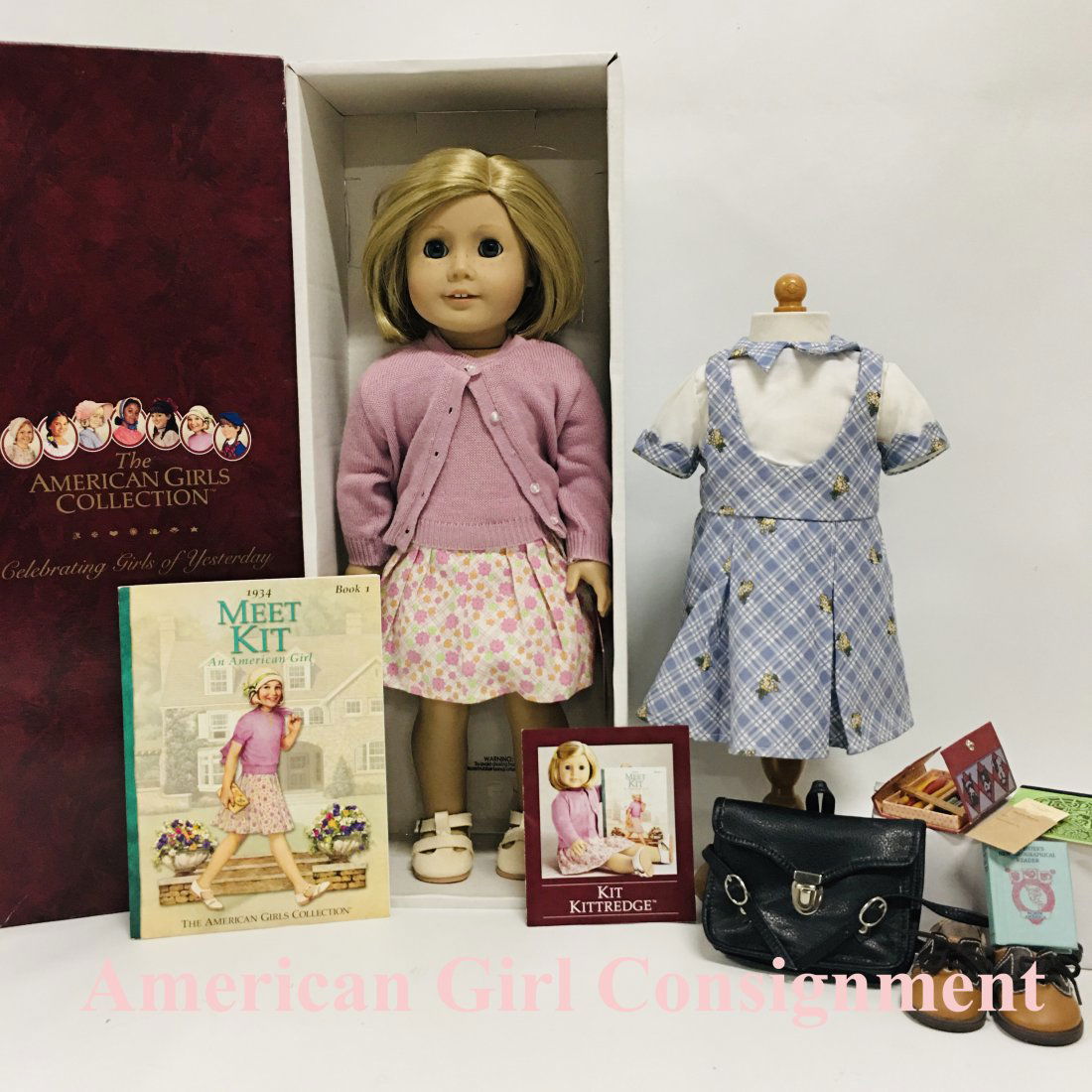American Girl Doll Kit with Box plus School Outfit, Book Bag and Supplies: American Girl Doll Kit with Box plus School Outfit, Book Bag and Supplies ------------------ please review all pictures carefully because they are part of the description and show condition issues if