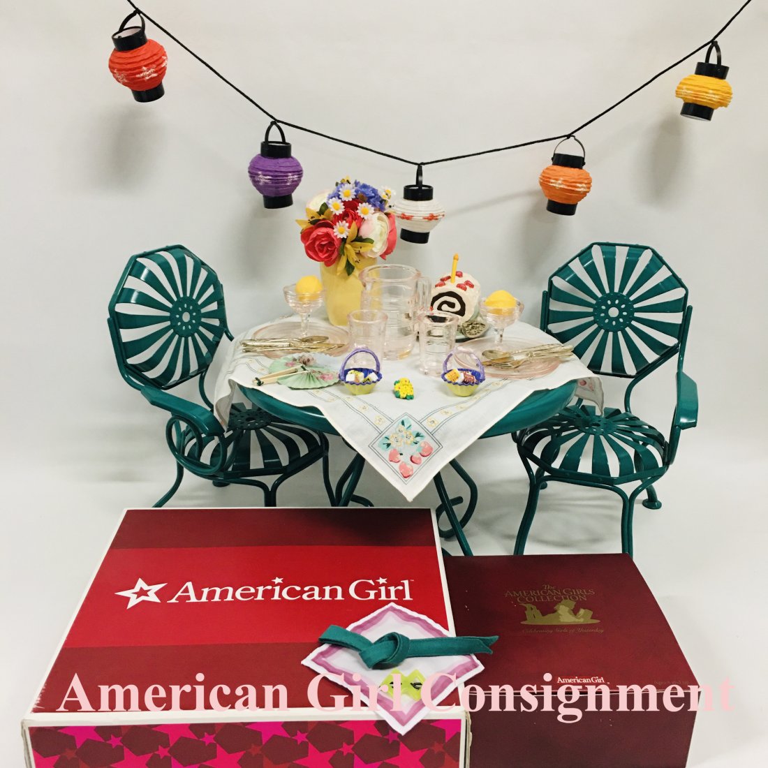 American Girl Doll Kit Table, Chairs, Party Treats, Glassware and Linens (1 of 5)