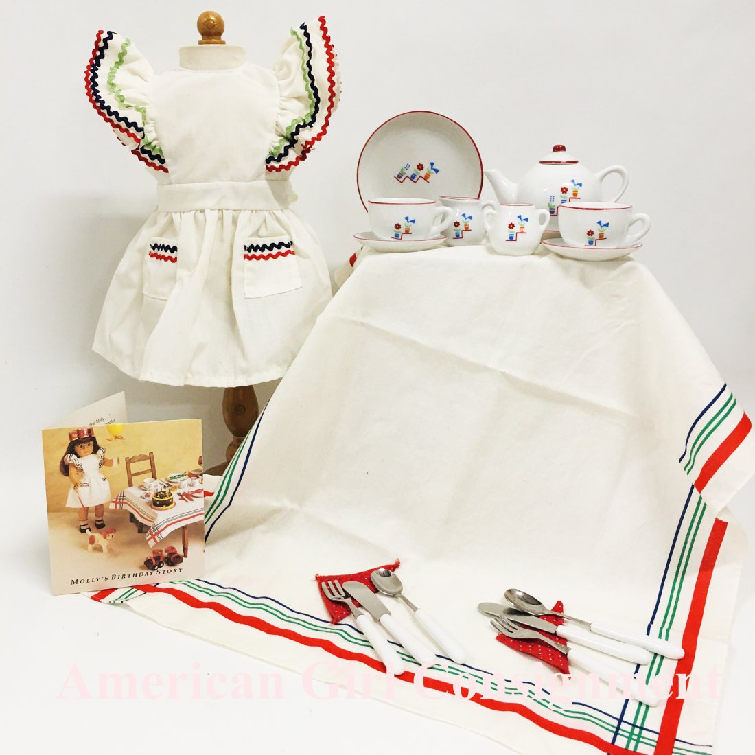 American Girl Doll Molly China Tea Set, Party Pinafore and Birthday Crown (1 of 11)