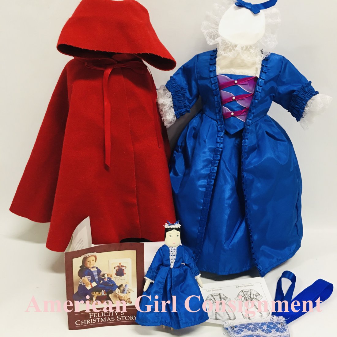 American Girl Doll Felicity Cardinal Cloak, Christmas Gown and Stomacher (1 of 7)