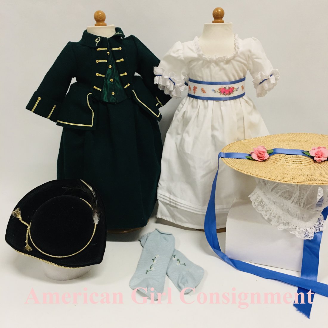 American Girl Doll Felicity Summer Outfit, Riding Habit and Hats: American Girl Doll Felicity Summer Outfit, Riding Habit and Hats ------------------ please review all pictures carefully because they are part of the description and show condition issues if any -----