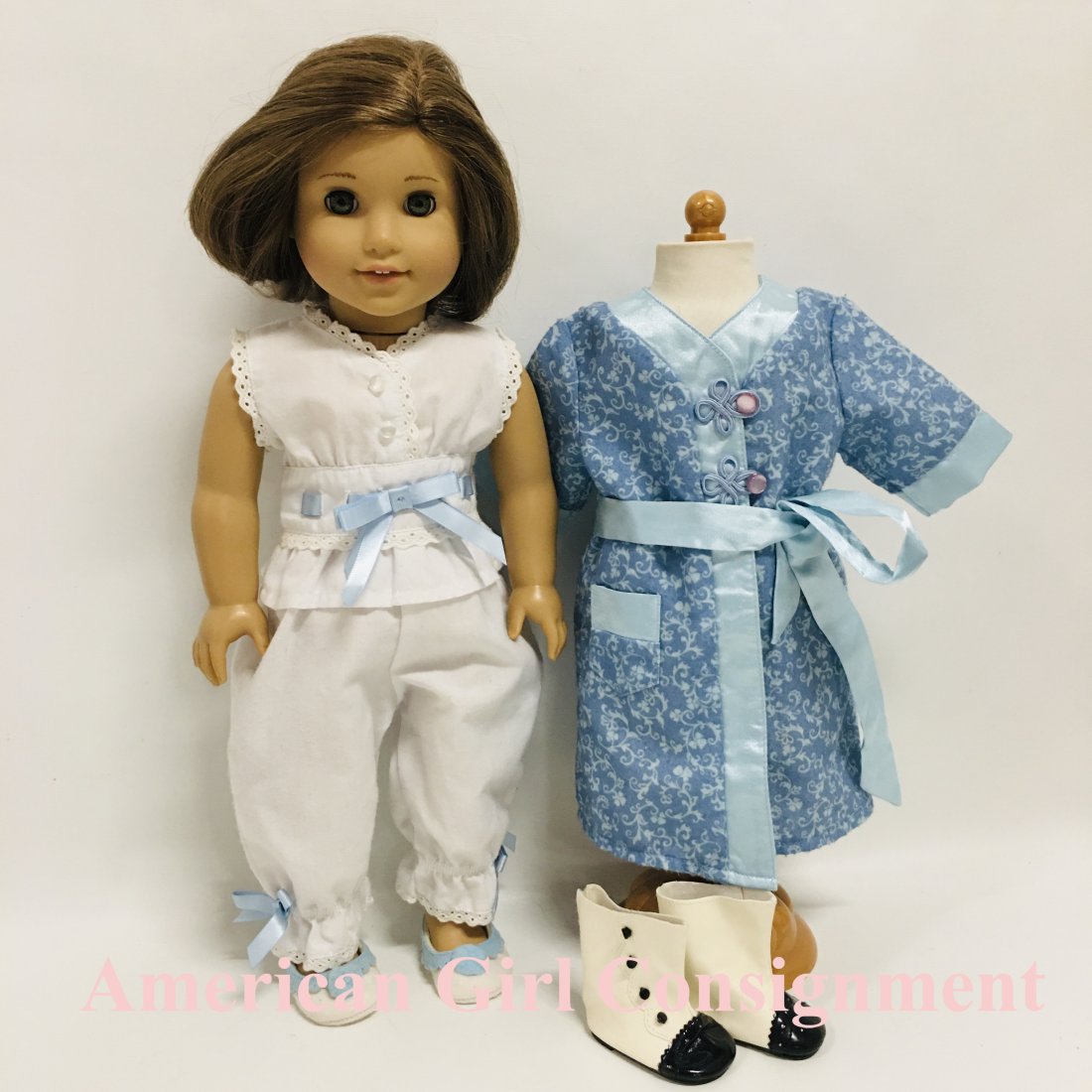 American Girl Doll Rebecca Pajamas, Robe and Slippers: American Girl Doll Rebecca Pajamas, Robe and Slippers ------------------ please review all pictures carefully because they are part of the description and show condition issues if any ----------------
