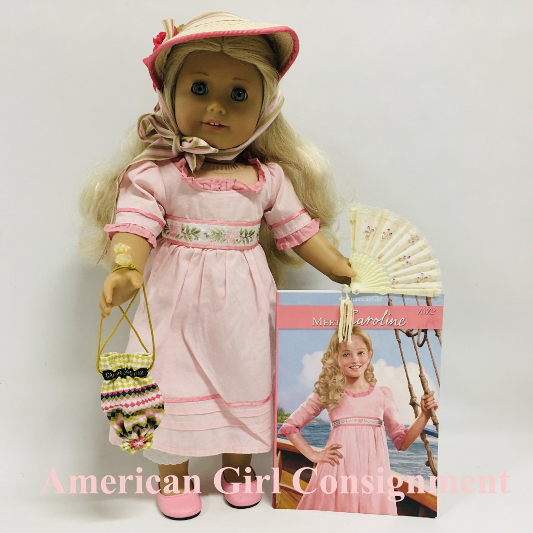American Girl Doll Caroline Abbott with Hat and Book: American Girl Doll Caroline Abbott with Hat and Book ------------------ please review all pictures carefully because they are part of the description and show condition issues if any -----------------