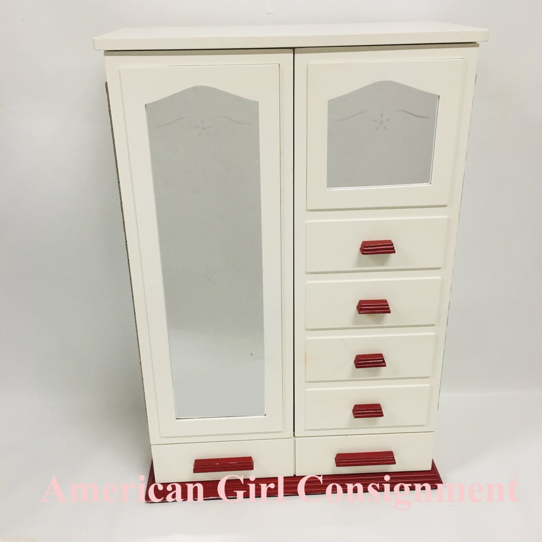 American Girl Doll Molly Mirrored Chifforobe Wardrobe: American Girl Doll Molly Mirrored Chifforobe Wardrobe. This is a very heavy piece, local pick up recommended. ------------------ please review all pictures carefully because they are part of the descr