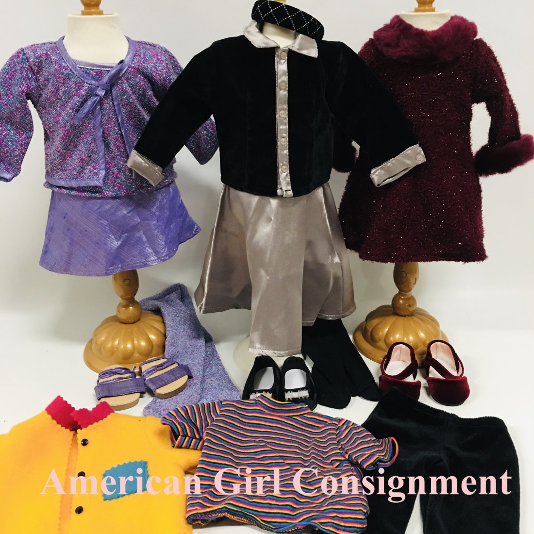 Collection American Girl Doll of Today Outfits: First Day Outfit, Recital Outfit, Year 2000 Doll Outfit and Holiday Dress ------------------ please review all pictures carefully because they are part of the description and show condition issues if 