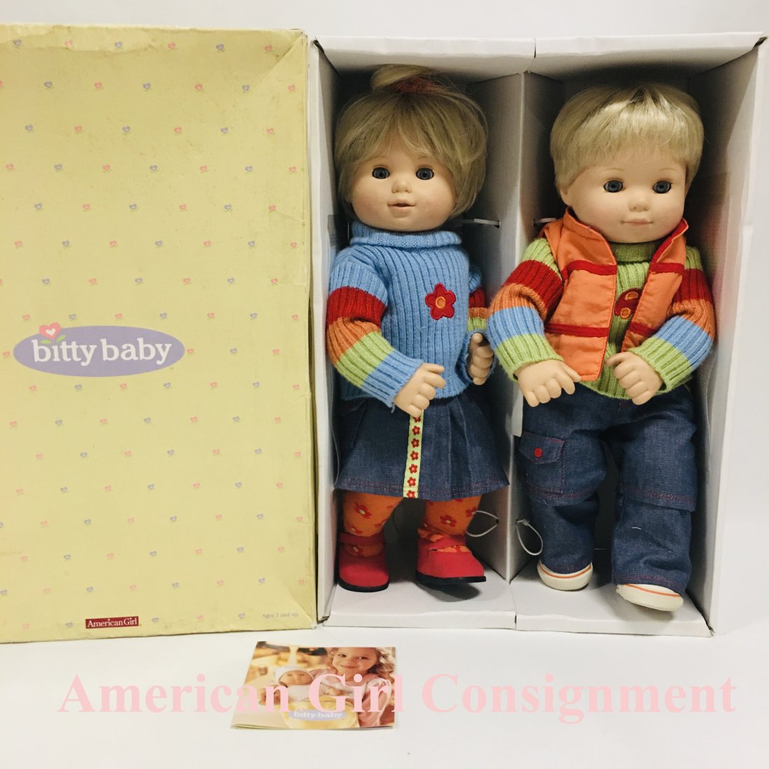 American Girl Blond Bitty Baby Twin Dolls with Box: American Girl Blond Bitty Baby Twin Dolls with Box ------------------ please review all pictures carefully because they are part of the description and show condition issues if any ------------------ 