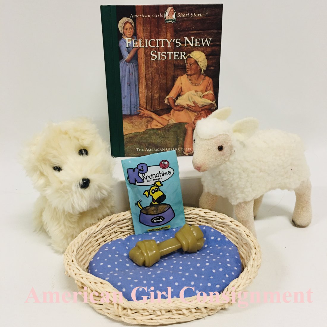 American Girl Doll Felicity Lamb Posie, Coconut and Dog Bed: American Girl Doll Felicity Lamb Posie, Coconut and Dog Bed ------------------ please review all pictures carefully because they are part of the description and show condition issues if any ----------