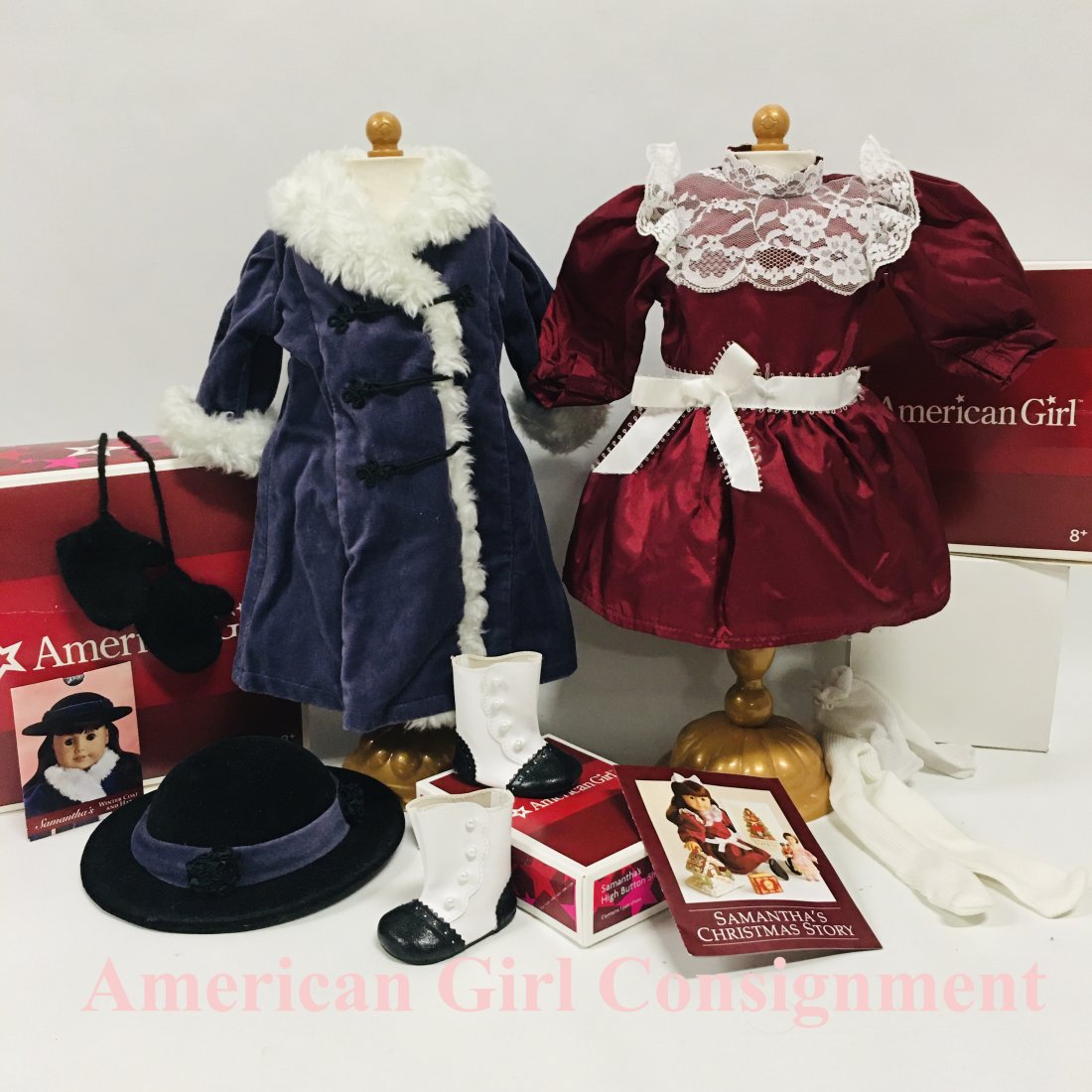 American Girl Doll Samantha Holiday Coat and Cranberry Party Dress: American Girl Doll Samantha Holiday Coat, Cranberry Party Dress and High Button Boots ------------------ please review all pictures carefully because they are part of the description and show conditio