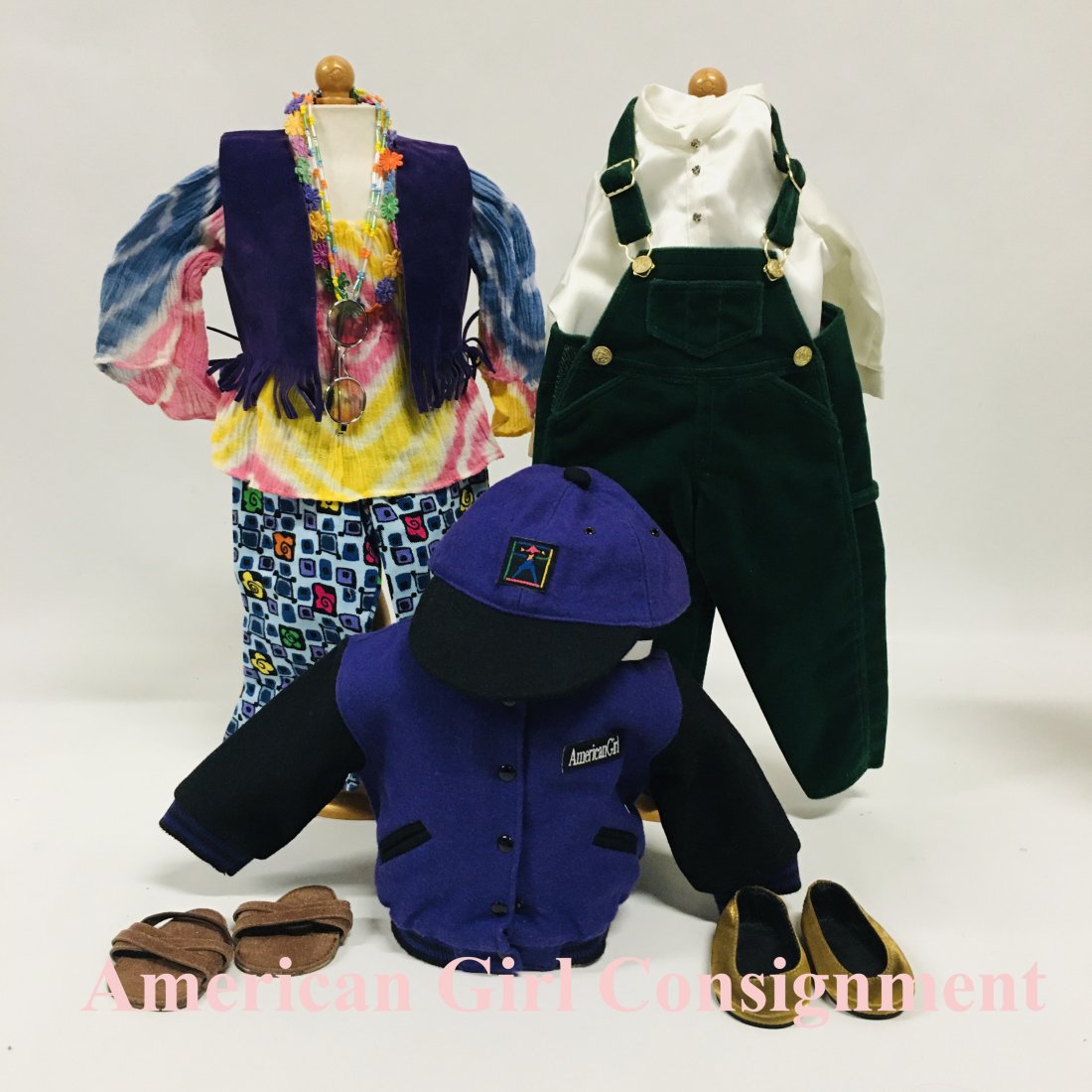American Girl Doll of Today 60s Hippie and Holiday Bibs Outfit: American Girl Doll of Today 60s Hippie and Holiday Bibs Outfit ------------------ please review all pictures carefully because they are part of the description and show condition issues if any -------