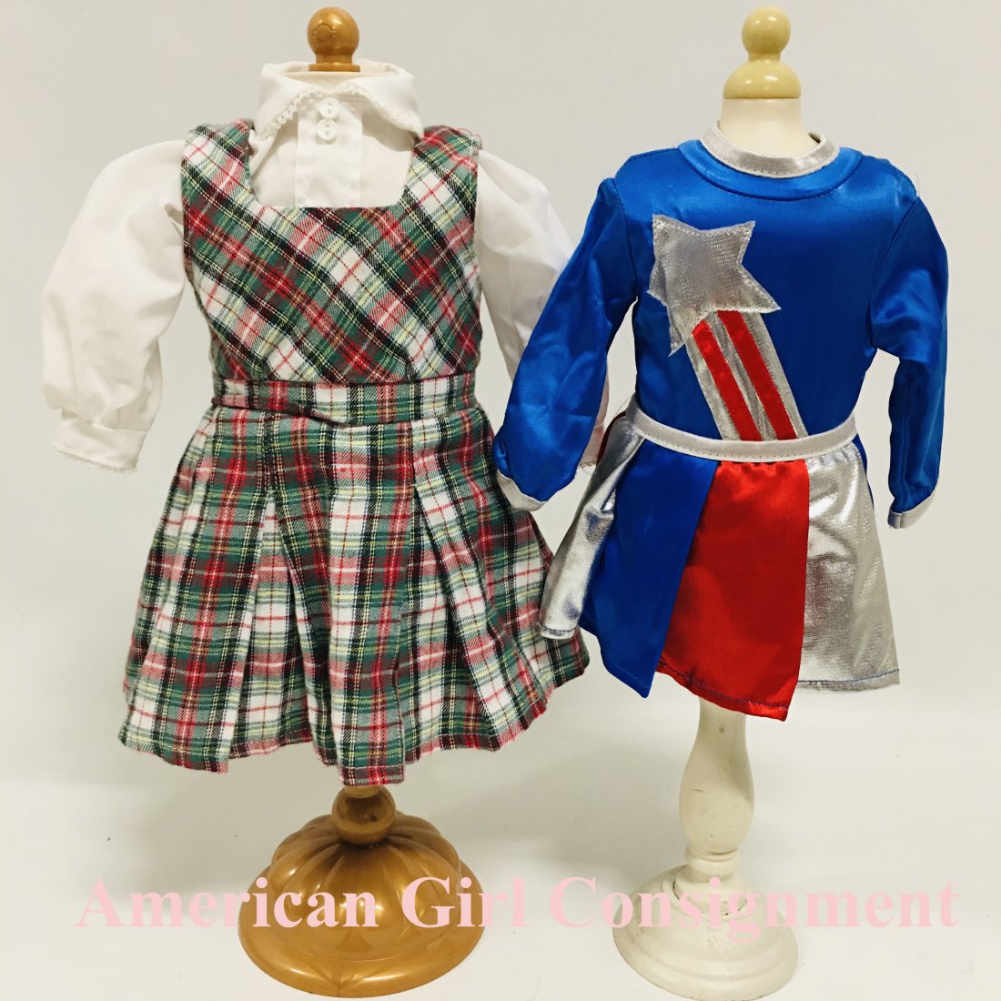 American Girl Doll Molly School Dress and Miss Liberty Costume: American Girl Doll Molly School Dress and Miss Liberty Costume ------------------ please review all pictures carefully because they are part of the description and show condition issues if any -------