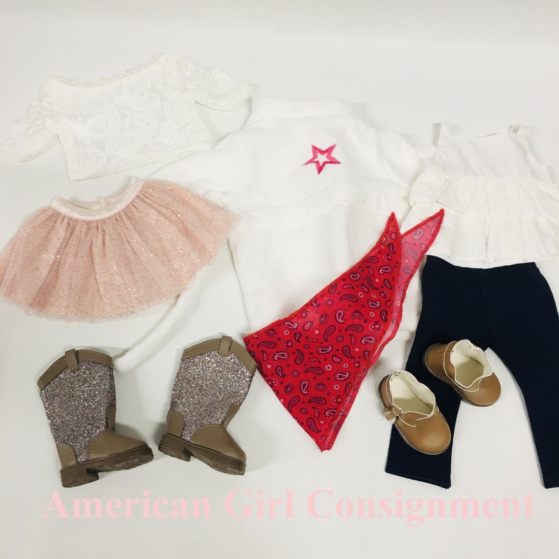 American Girl Doll Tenney Spotlight Outfit and Star Robe: American Girl Doll Tenney Spotlight Outfit, Star Robe and more ------------------ please review all pictures carefully because they are part of the description and show condition issues if any -------