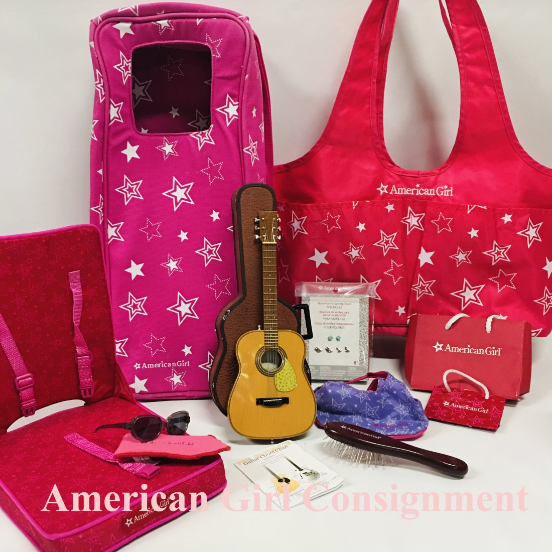 American Girl Doll Doll Carriers, Car Seat and Guitar: American Girl Doll Doll Carriers, Car Seat, sunglasses and Guitar and more ------------------ please review all pictures carefully because they are part of the description and show condition issues if