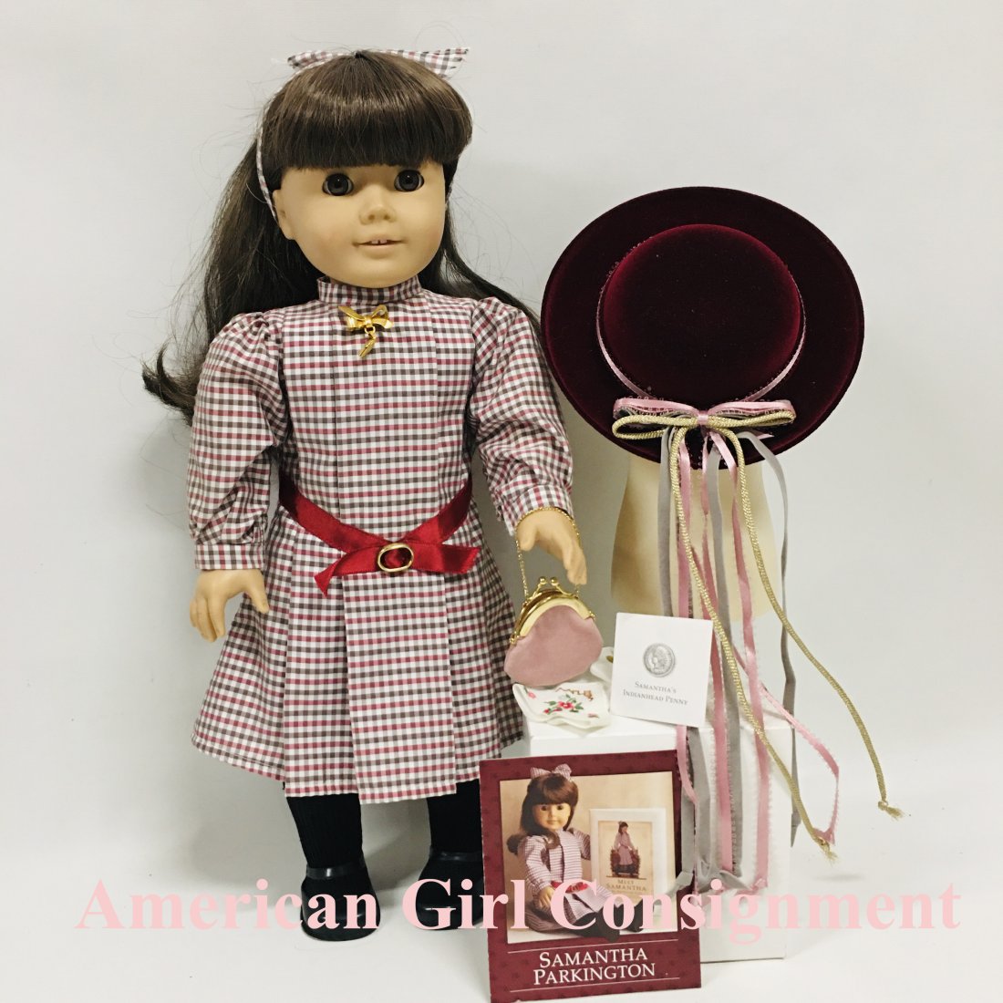 Pleasant Company American Girl Samantha Doll with Hat and Locket: Pleasant Company American Girl Samantha Doll with Hat and Locket. Dress has no tag ------------------ please review all pictures carefully because they are part of the description and show condition i