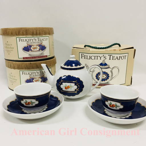 American Girl Doll Felicity Teapot And Teacups
