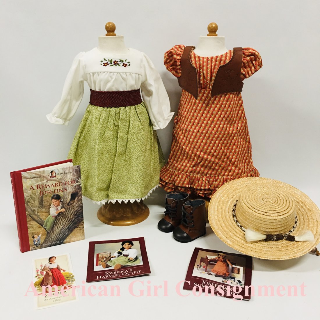American Girl Doll Josefina Harvest Outfit and Summer Riding Dress: American Girl Doll Josefina Harvest Outfit and Summer Riding Dress with straw Hat ------------------ please review all pictures carefully because they are part of the description and show condition is