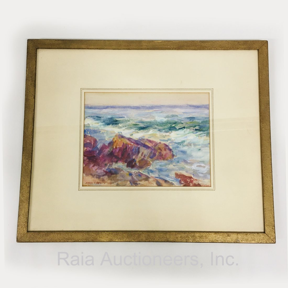 Rocks and surf Watercolor signed Frank Beatty (1 of 2)