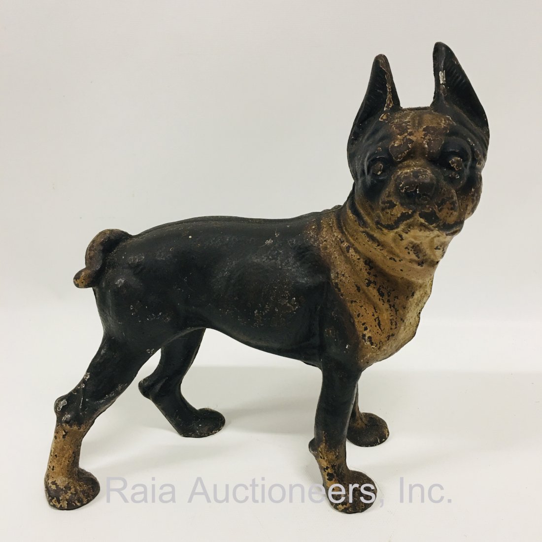 Vintage cast-iron doorstop Boston terrier: Vintage cast-iron and painted doorstop of a Boston terrier, 9 x 9 inches ------------------ please review all pictures carefully because they are part of the description and show condition issues if a