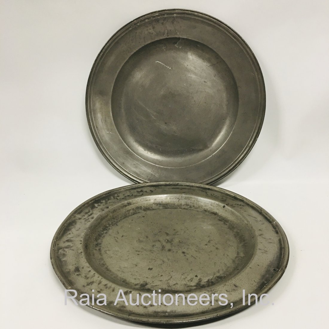 Two Large Early Pewter Chargers (1 of 5)