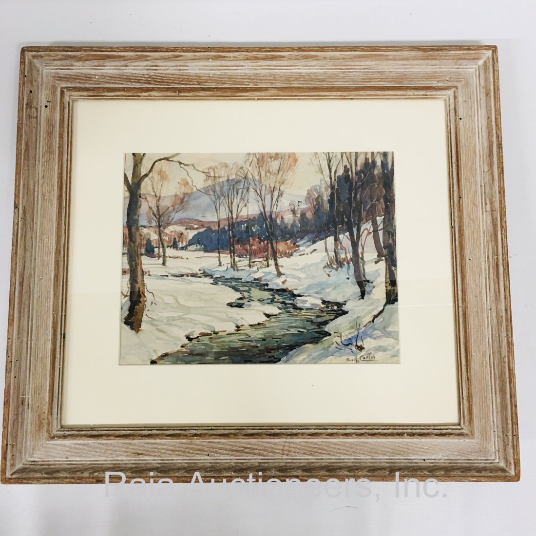 Framed watercolor on paper, Thomas Curtin, Winter landscape (1 of 3)