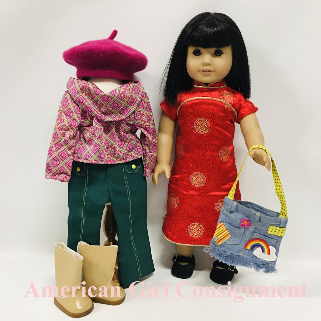American Girl Doll Ivy Ling in Chinese New Year Outfit: American Girl Doll Ivy Ling in Chinese New Year Outfit and Meet Outfit ------------------ please review all pictures carefully because they are part of the description and show condition issues if any