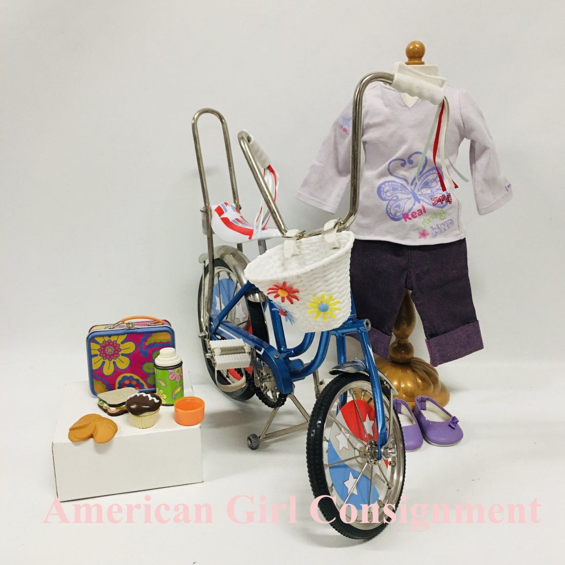 American Girl Doll Julie Banana Seat Bike: American Girl Doll Julie Banana Seat Bike, School Lunch Box and Truly Me Meet Outfit ------------------ please review all pictures carefully because they are part of the description and show condition