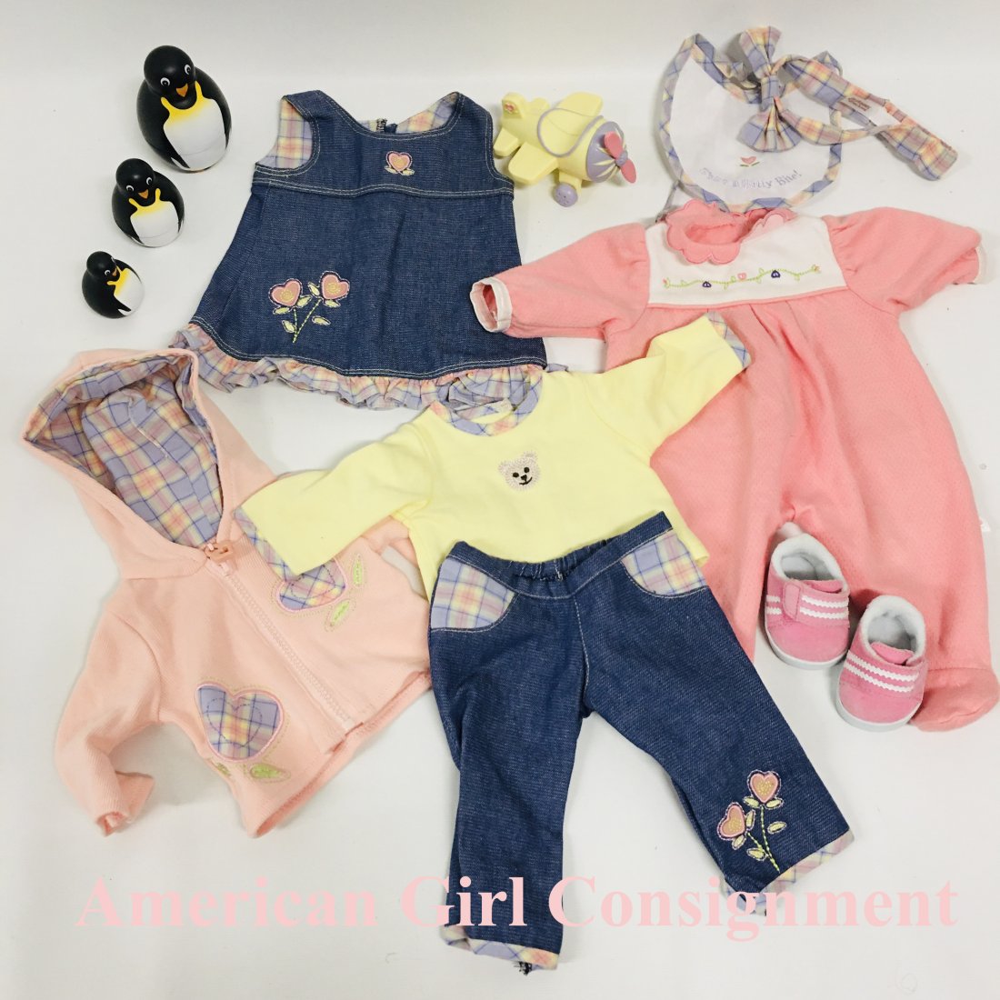 American Girl Bitty Baby Doll Clothes and Shoes: American Girl Bitty Baby Doll Clothes, Shoes and nesting penguin toy ------------------ please review all pictures carefully because they are part of the description and show condition issues if any -