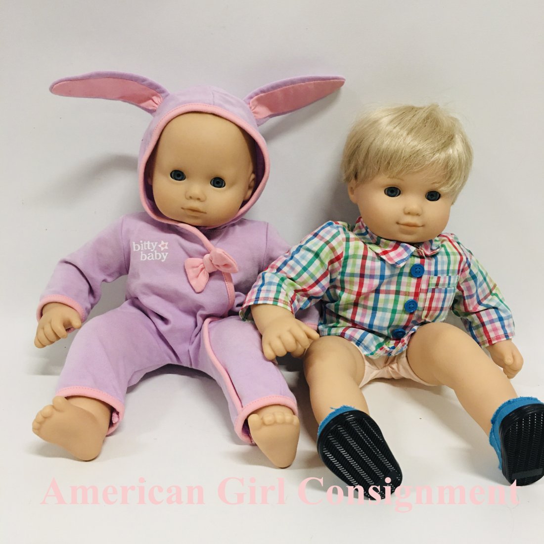 American Girl Bitty Baby and Bitty Twin Dolls: American Girl Bitty Baby and Bitty Twin Dolls, both dolls marked Visual ------------------ please review all pictures carefully because they are part of the description and show condition issues if an