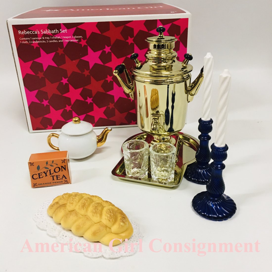 American Girl Doll Rebecca Rubin Sabbath Set with Box: American Girl Doll Rebecca Rubin Sabbath Set with Box ------------------ please review all pictures carefully because they are part of the description and show condition issues if any ----------------