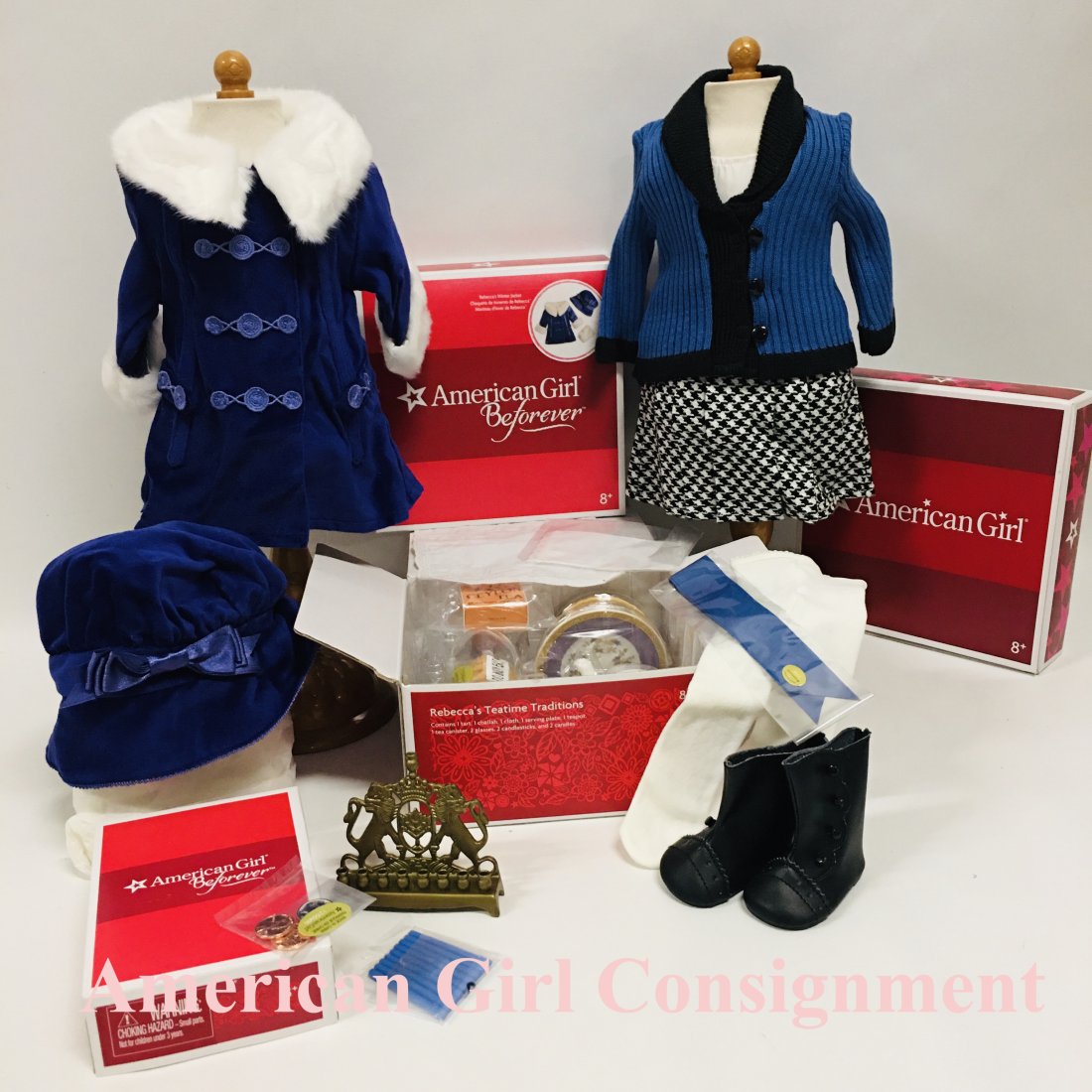 American Girl Doll Rebecca Teatime Traditions and School Dress: American Girl Doll Rebecca Teatime Traditions and School Dress and more ------------------ please review all pictures carefully because they are part of the description and show condition issues if an