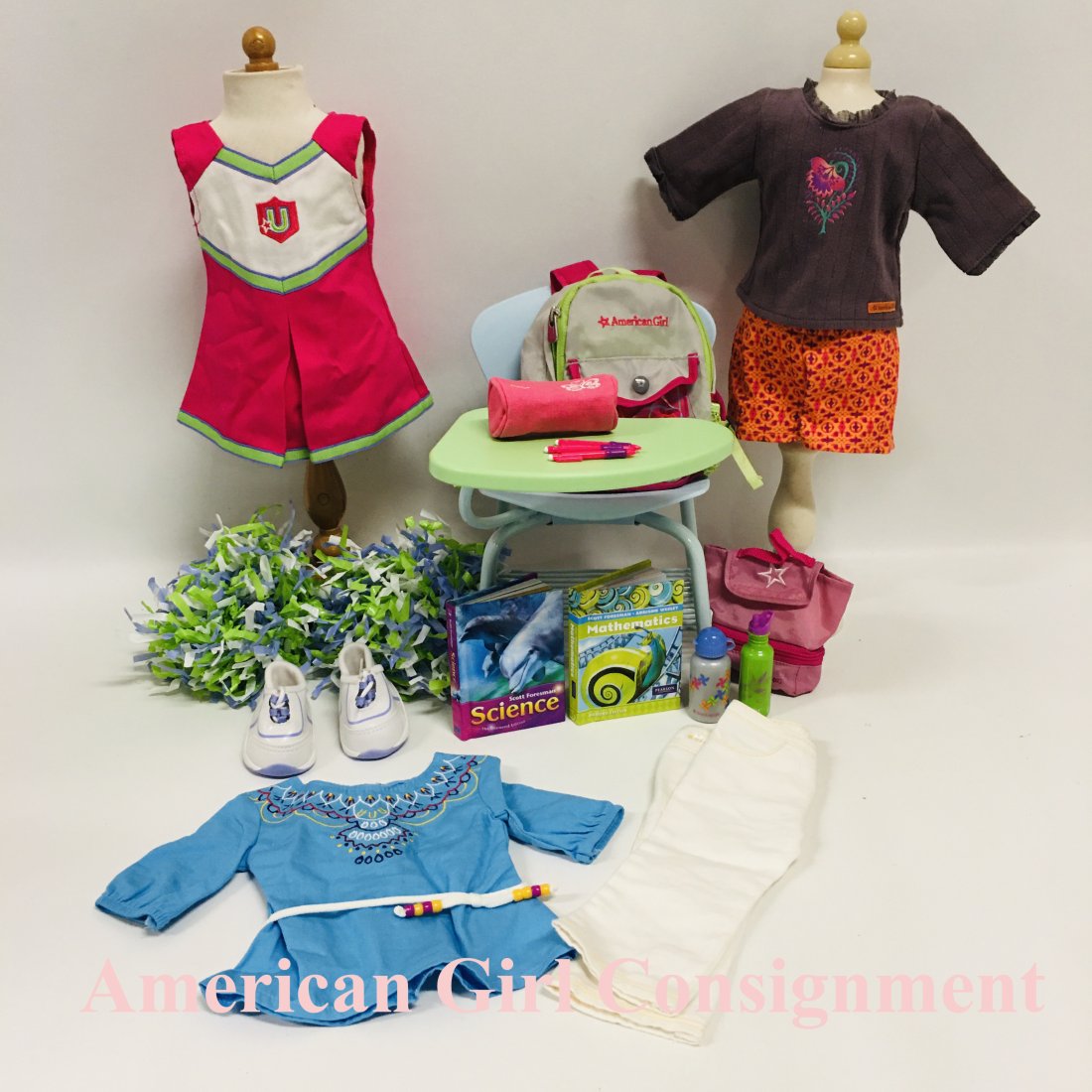 American Girl Doll Cheer Set, School Desk and Saige Outfits (1 of 7)