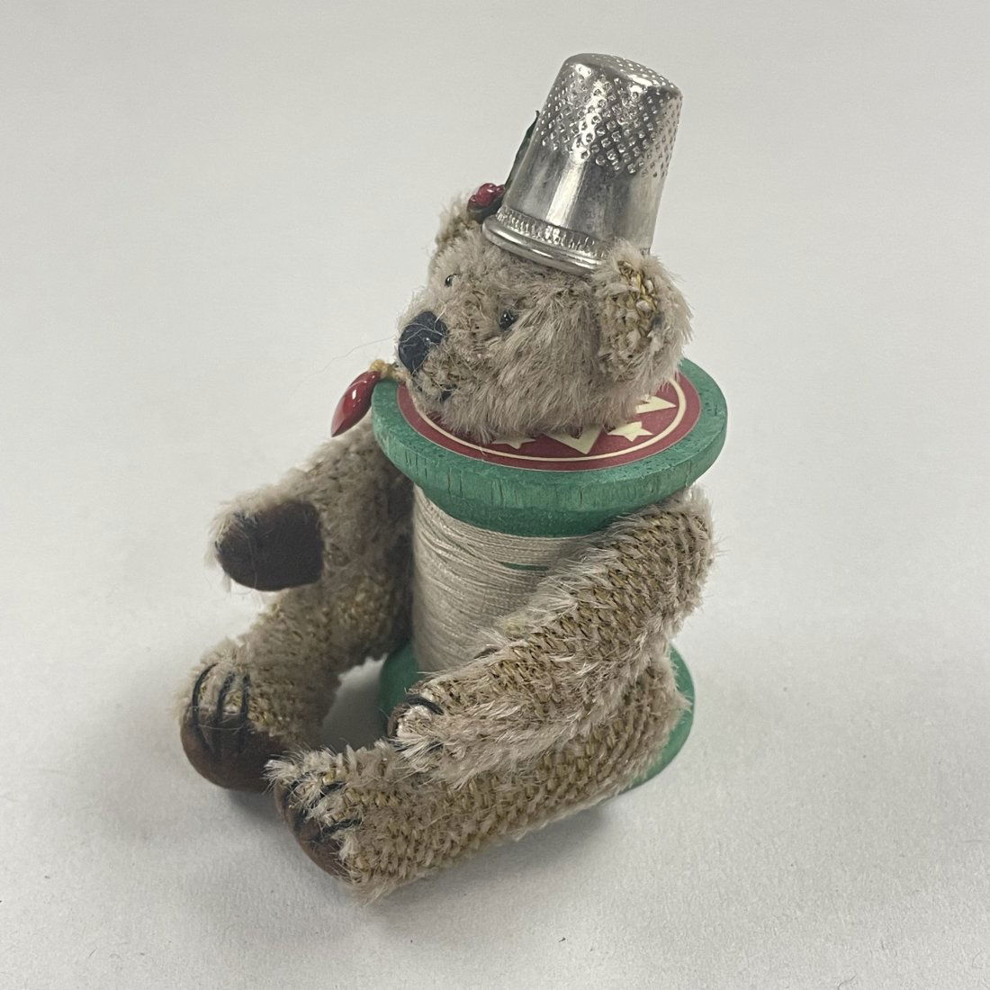 Spool and Thimble Bear: Spool and Thimble Bear ------------------ please review all pictures carefully because they are part of the description and show condition issues if any ------------------ please consider the shipping