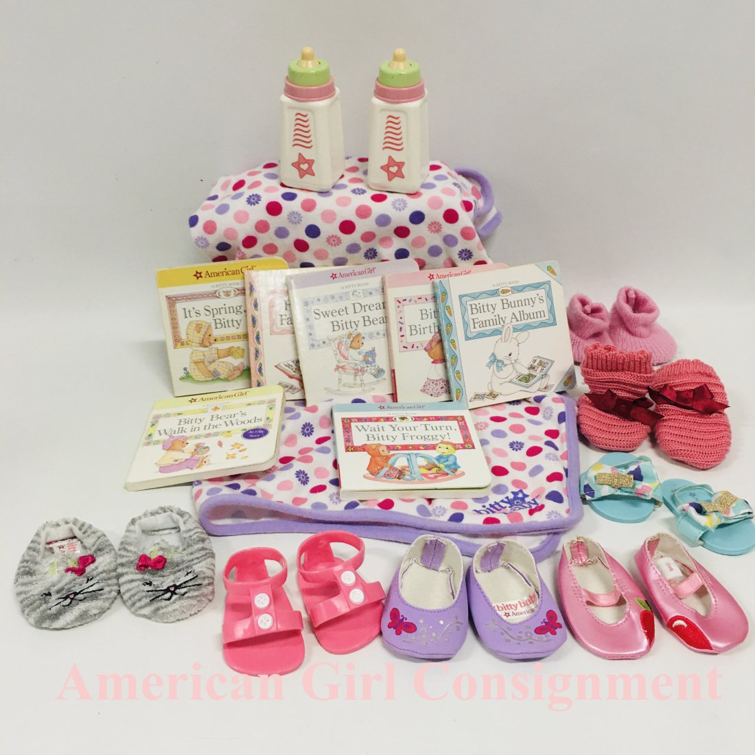 Collection American Girl Doll Bitty Baby Shoes, Books and Accessories: Collection American Girl Doll Bitty Baby Shoes, Books and Accessories ------------------ please review all pictures carefully because they are part of the description and show condition issues if any 