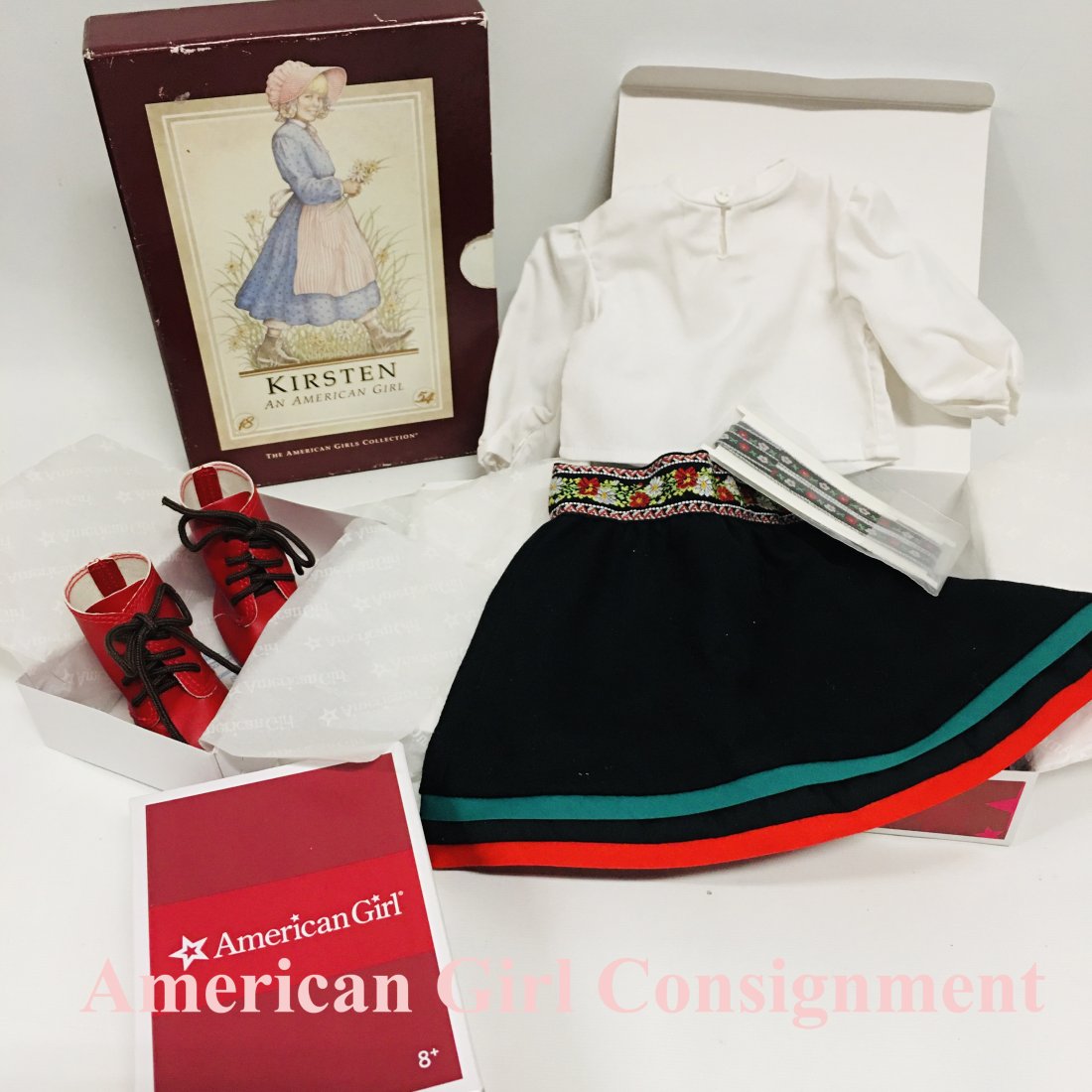 American Girl Doll Kirsten Winter Skirt, Blouse, Red Boots and Book Set: American Girl Doll Kirsten items all in Boxes: Winter Skirt, Blouse, Red Boots and Book Set ------------------ please review all pictures carefully because they are part of the description and show co