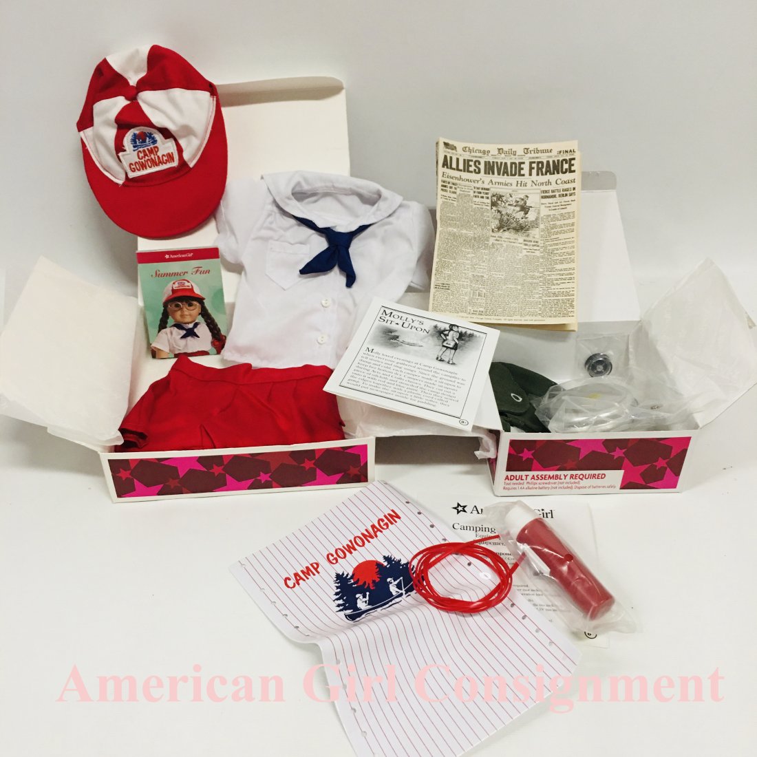 American Girl Doll Molly Camp Outfit, Camp Shoes and Accessories: American Girl Doll Molly Camp Outfit, Camp Shoes and Accessories ------------------ please review all pictures carefully because they are part of the description and show condition issues if any -----