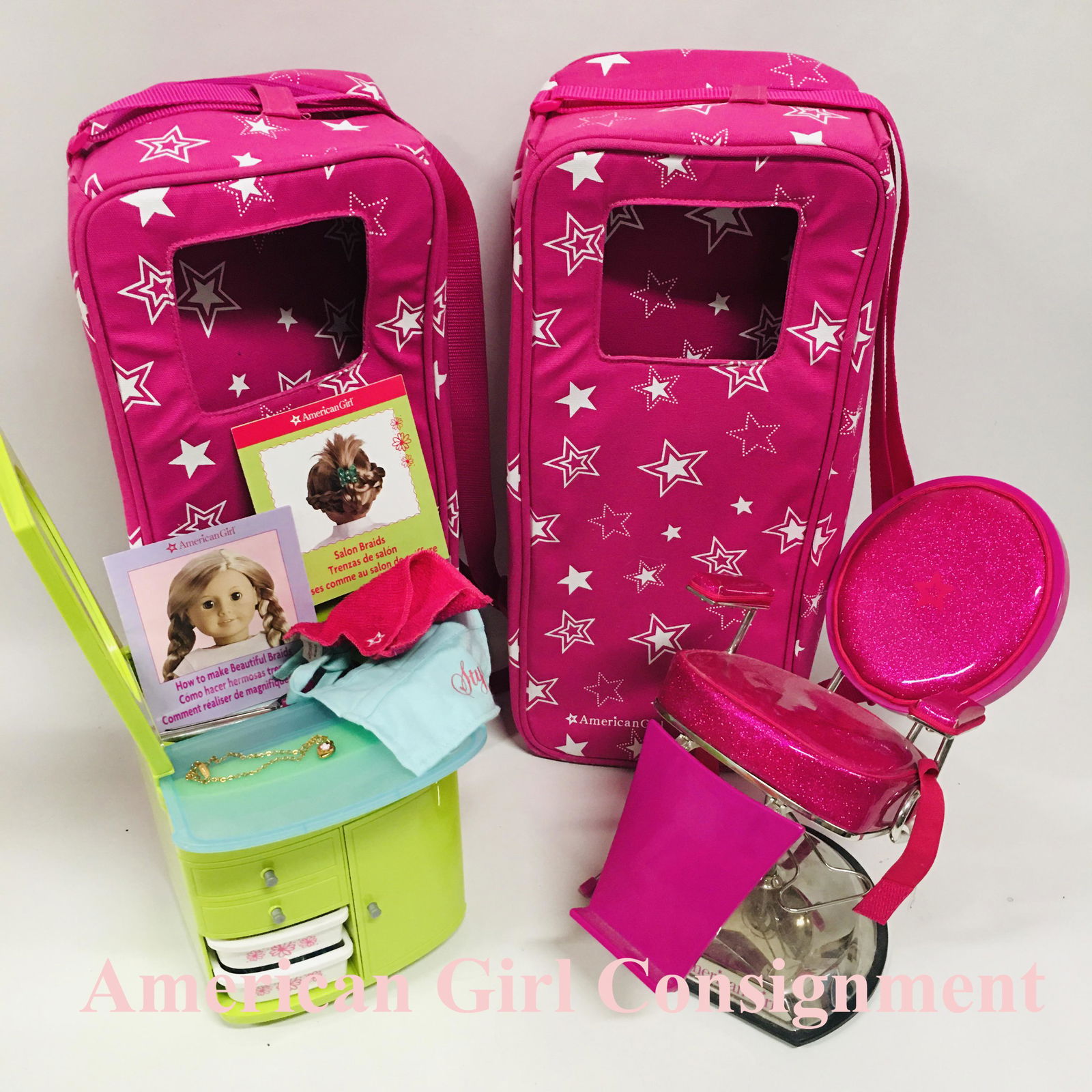 Two American Girl Doll Carriers, Salon Center and Chair (1 of 8)