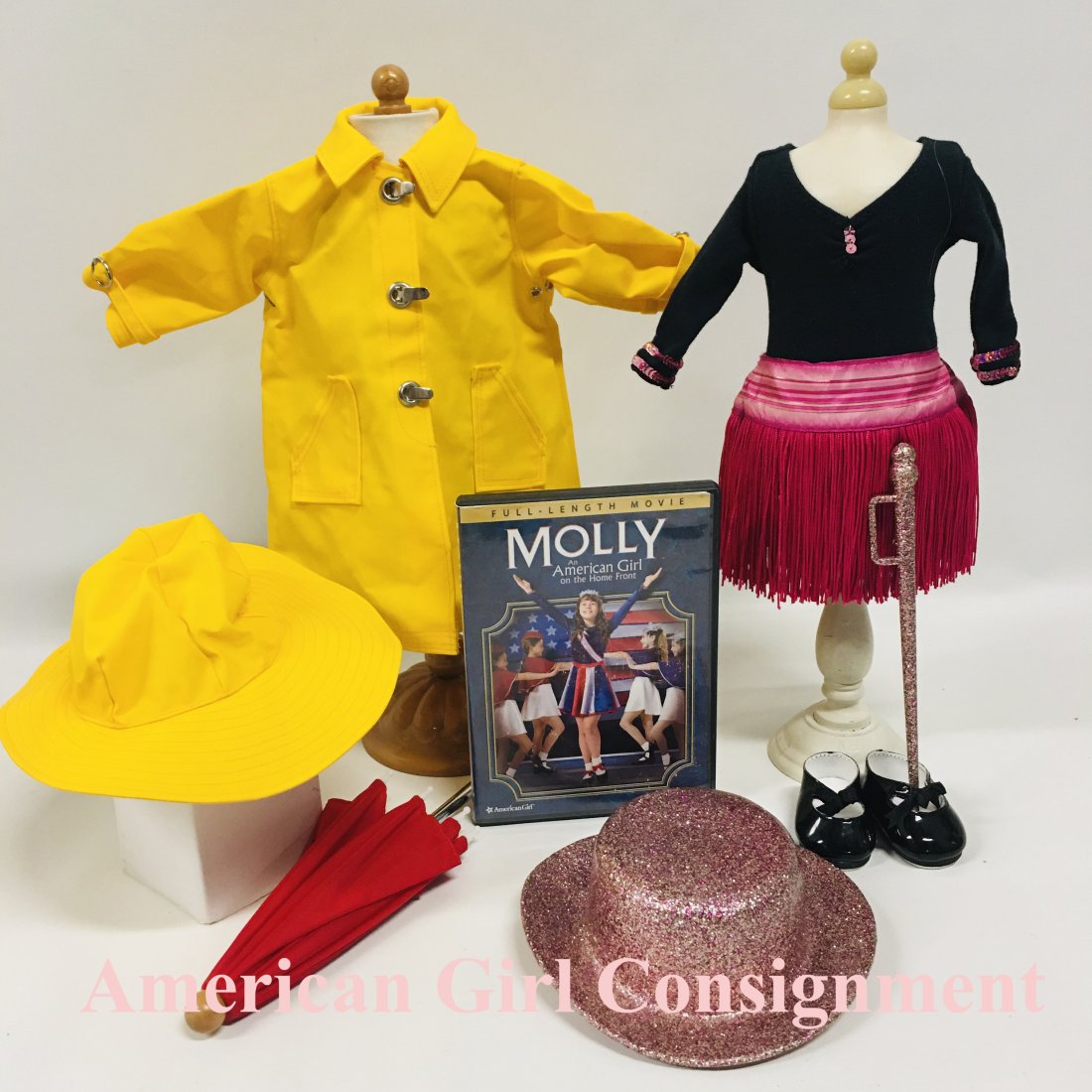 American Girl Doll Molly Raincoat and Marisol Tap Outfit: American Girl Doll Molly video tape, Raincoat and Marisol Tap Outfit ------------------ please review all pictures carefully because they are part of the description and show condition issues if any -
