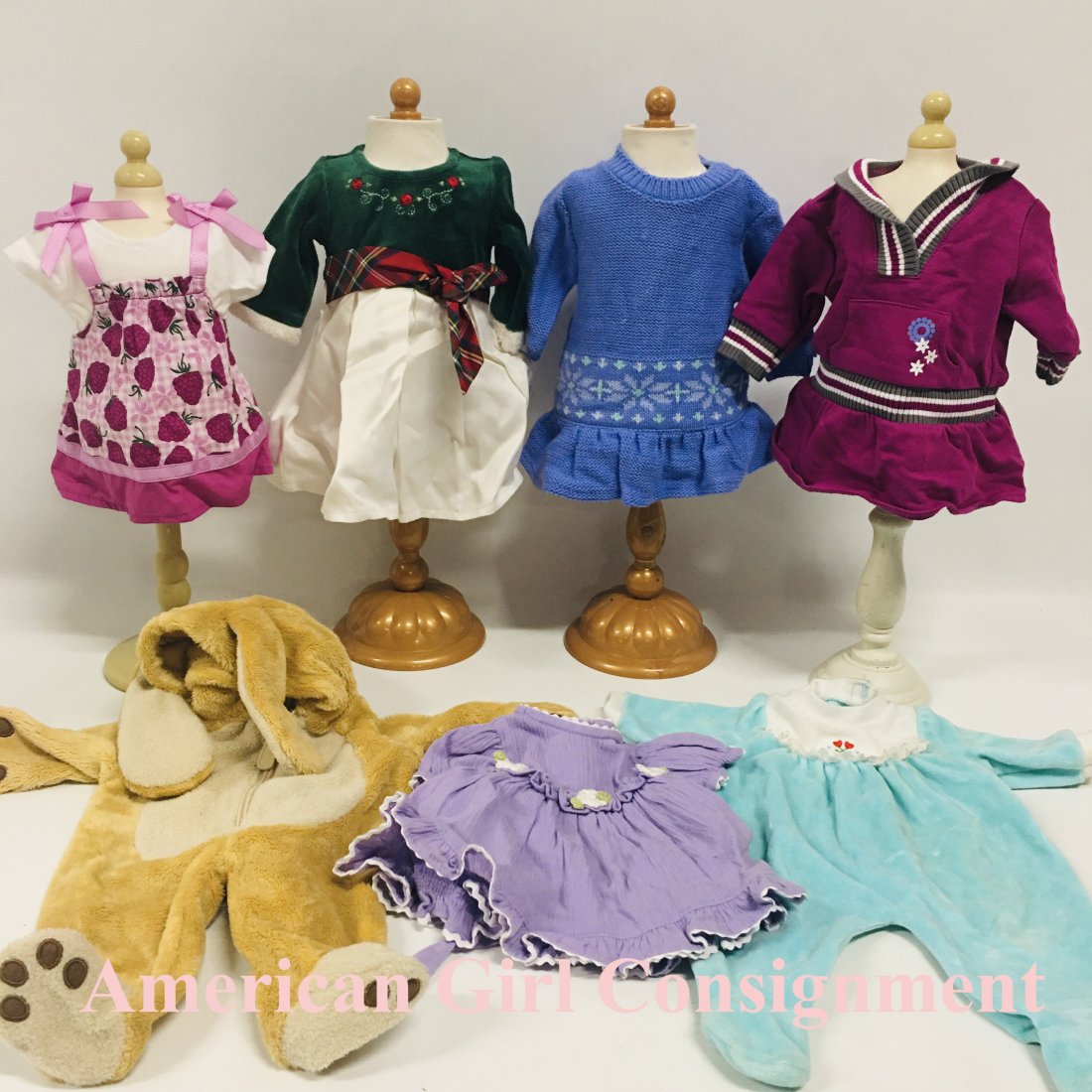 American Girl Bitty Baby Doll Dresses and Puppy Costume: American Girl Bitty Baby Doll Dresses, and Puppy Costume ------------------ please review all pictures carefully because they are part of the description and show condition issues if any -------------