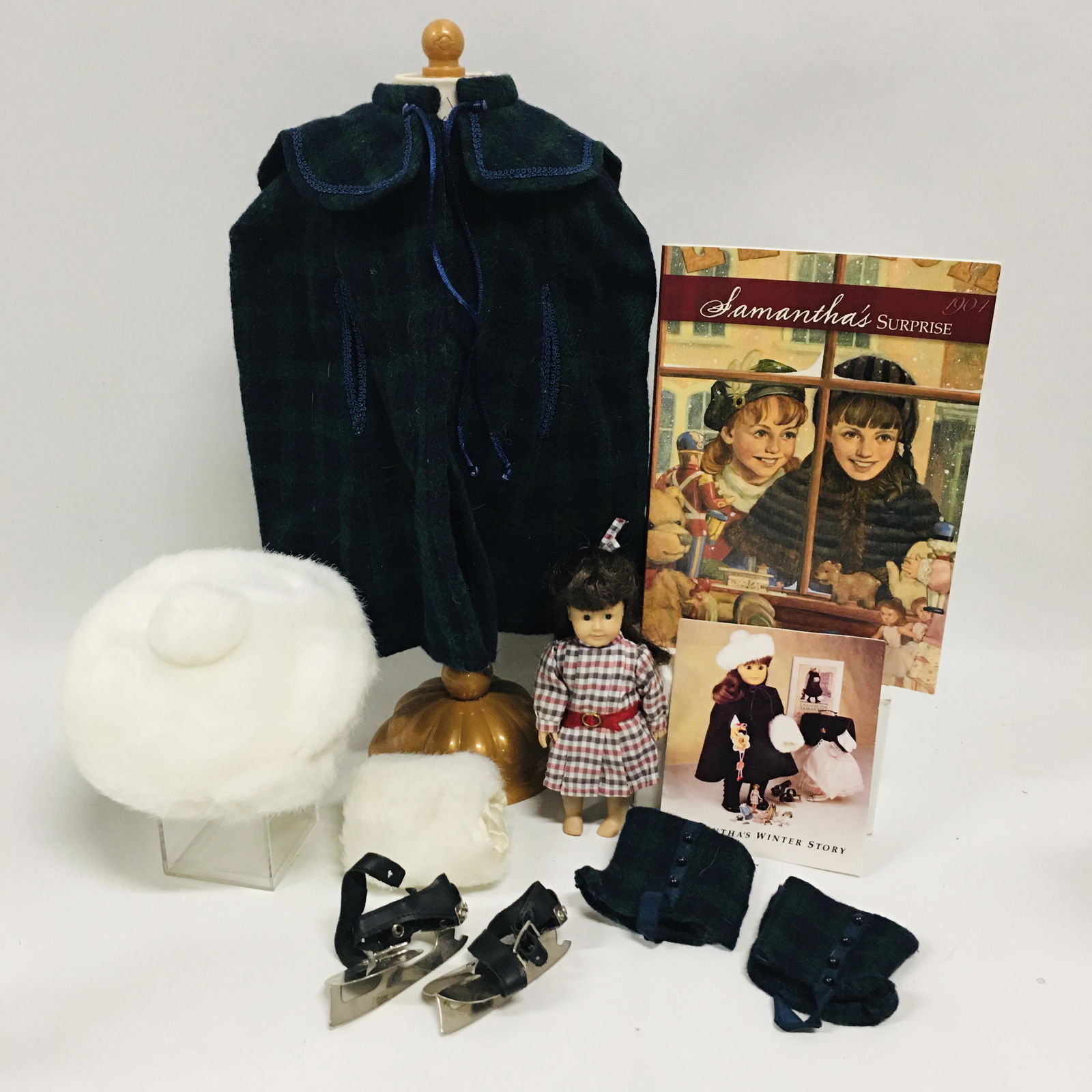American Girl Doll Samantha Plaid Cape, Hat, Mini Doll and Book (1 of 10)