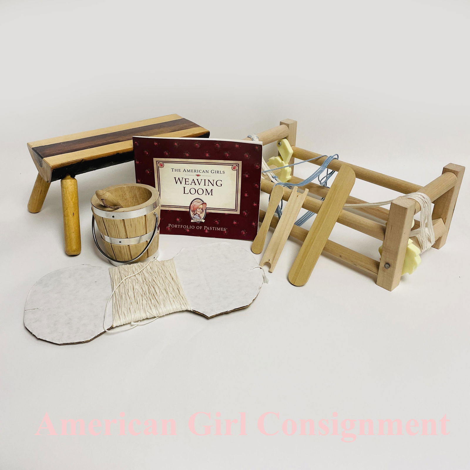 American Girl Doll Kirsten School Bench, Bucket, Ladle and Weaving Loom (1 of 6)