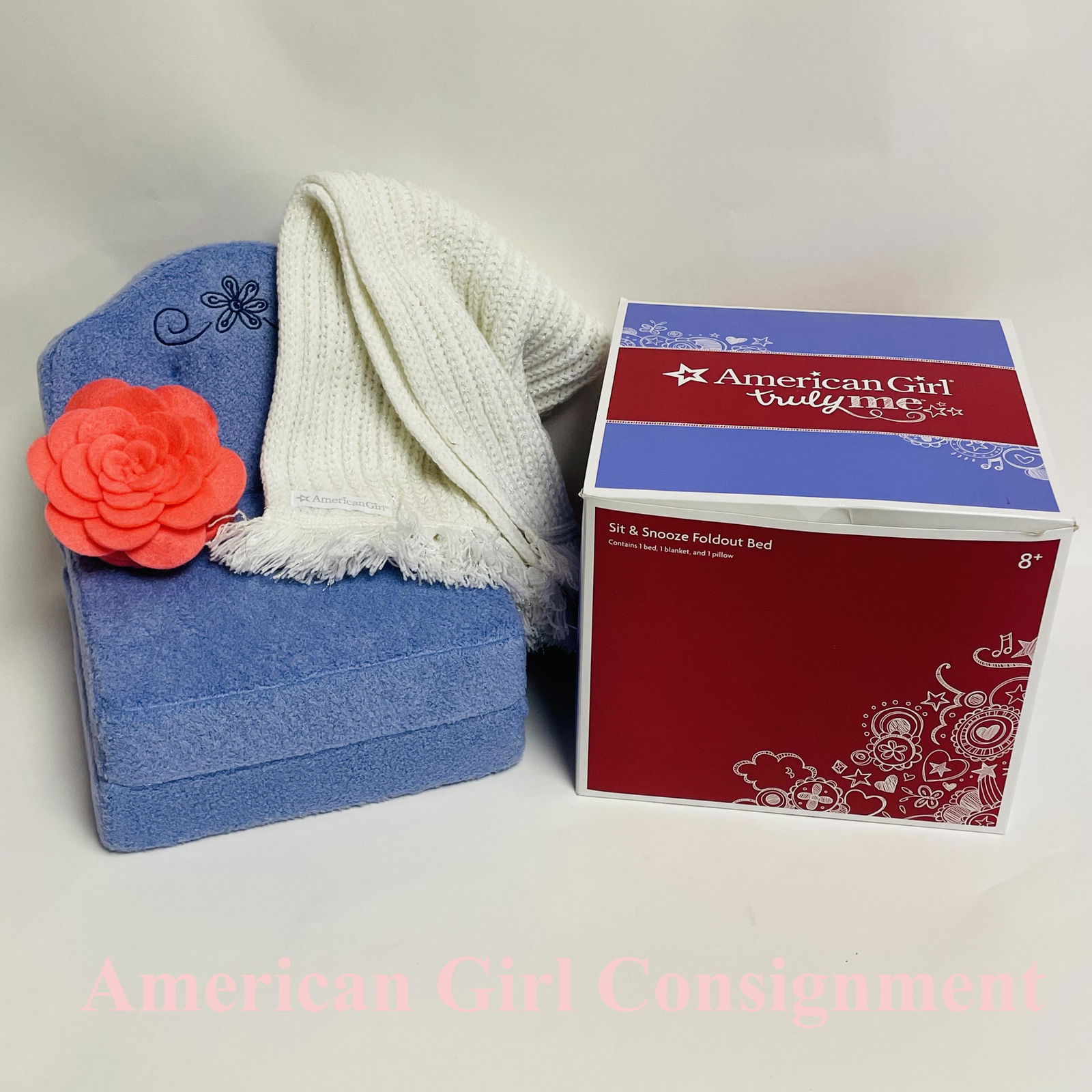 American Girl Doll Truly Me Sit and Snooze Foldout Bed with Box: American Girl Doll Truly Me Sit and Snooze Foldout Bed with Box ------------------ please review all pictures carefully because they are part of the description and show condition issues if any ------