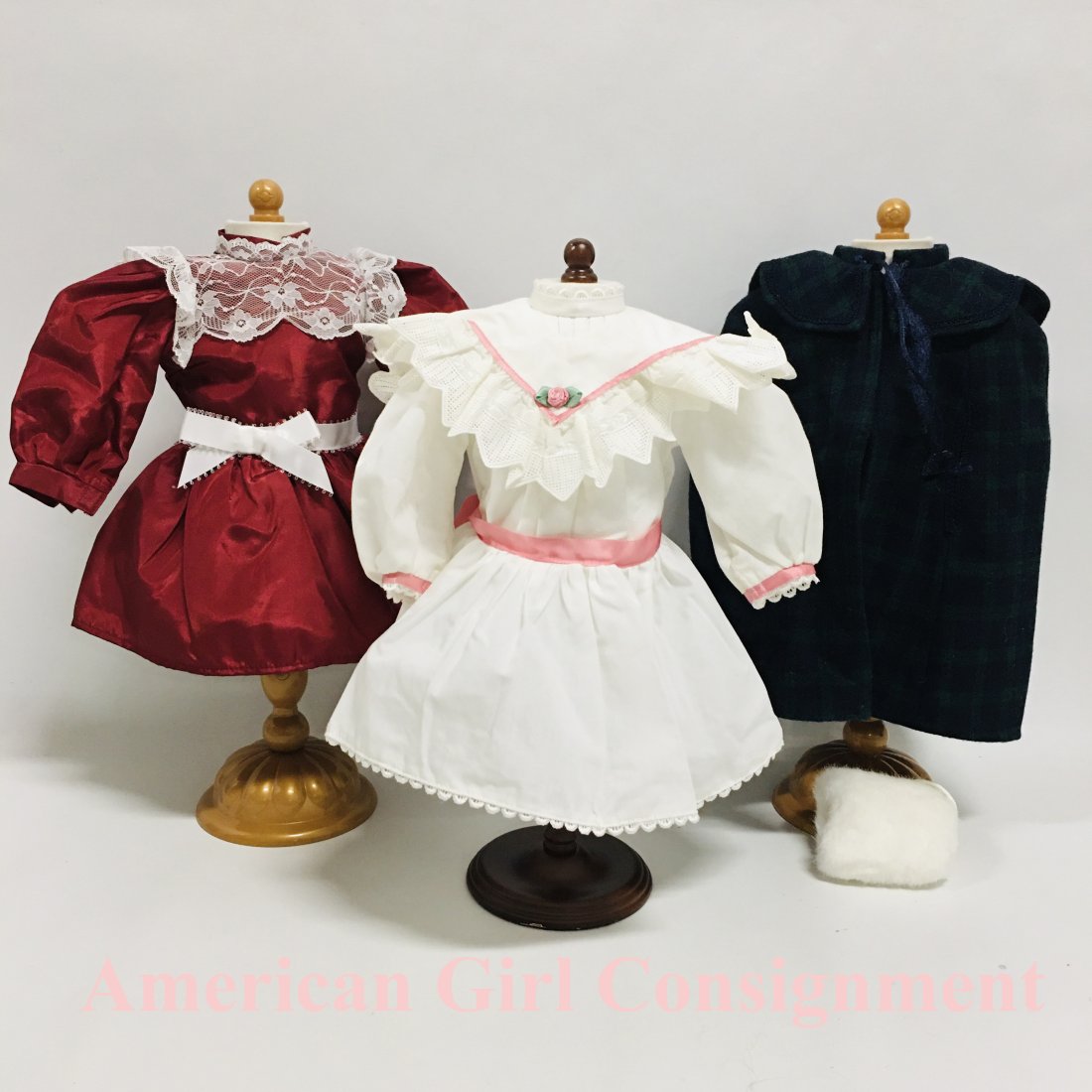 American Girl Doll Samantha Cranberry Party Dress, Tea Dress and Plaid Cape (1 of 6)