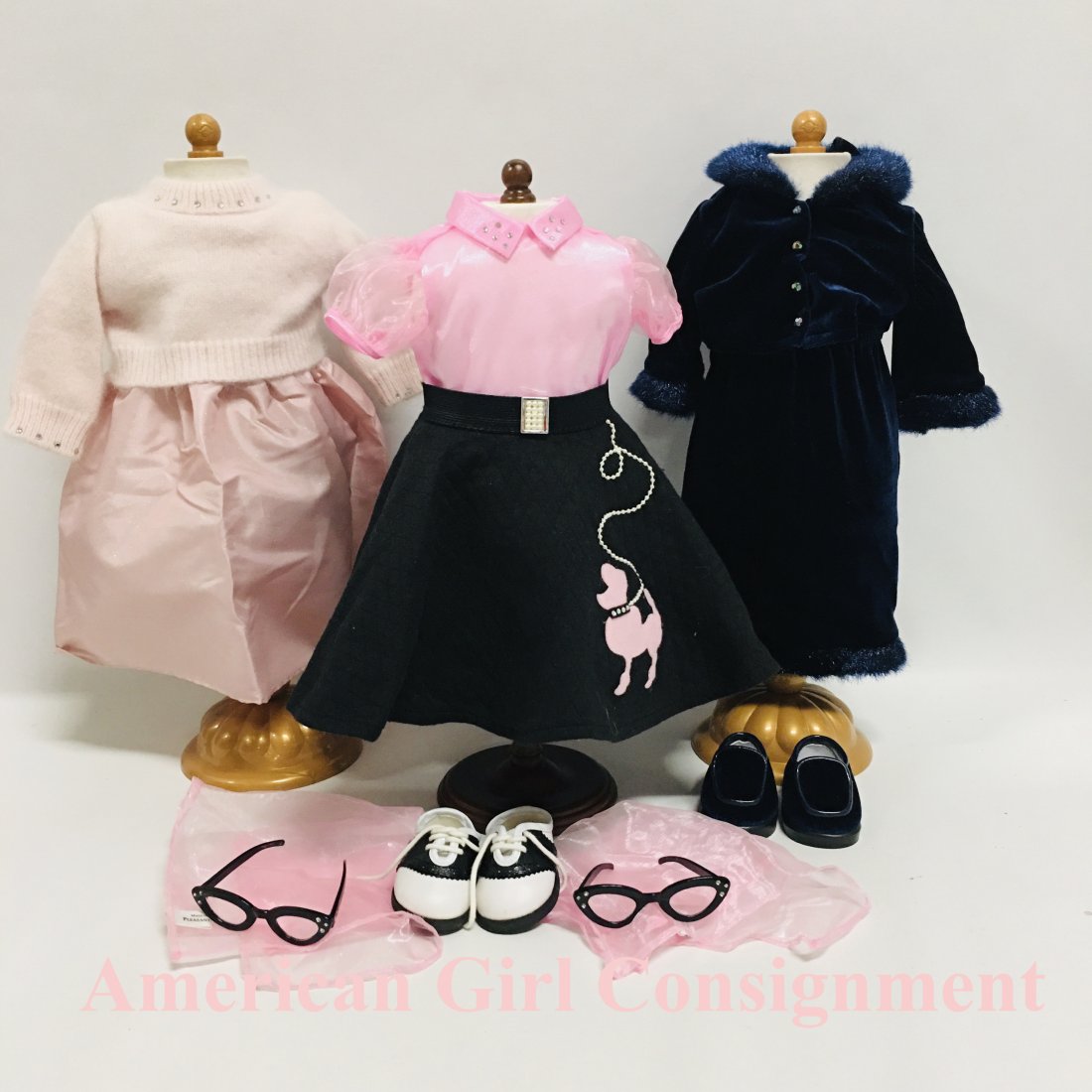 American Girl Doll 50s Sock Hopper and Holiday Outfits: American Girl Doll 50s Sock Hopper and Holiday Outfits and more ------------------ please review all pictures carefully because they are part of the description and show condition issues if any ------