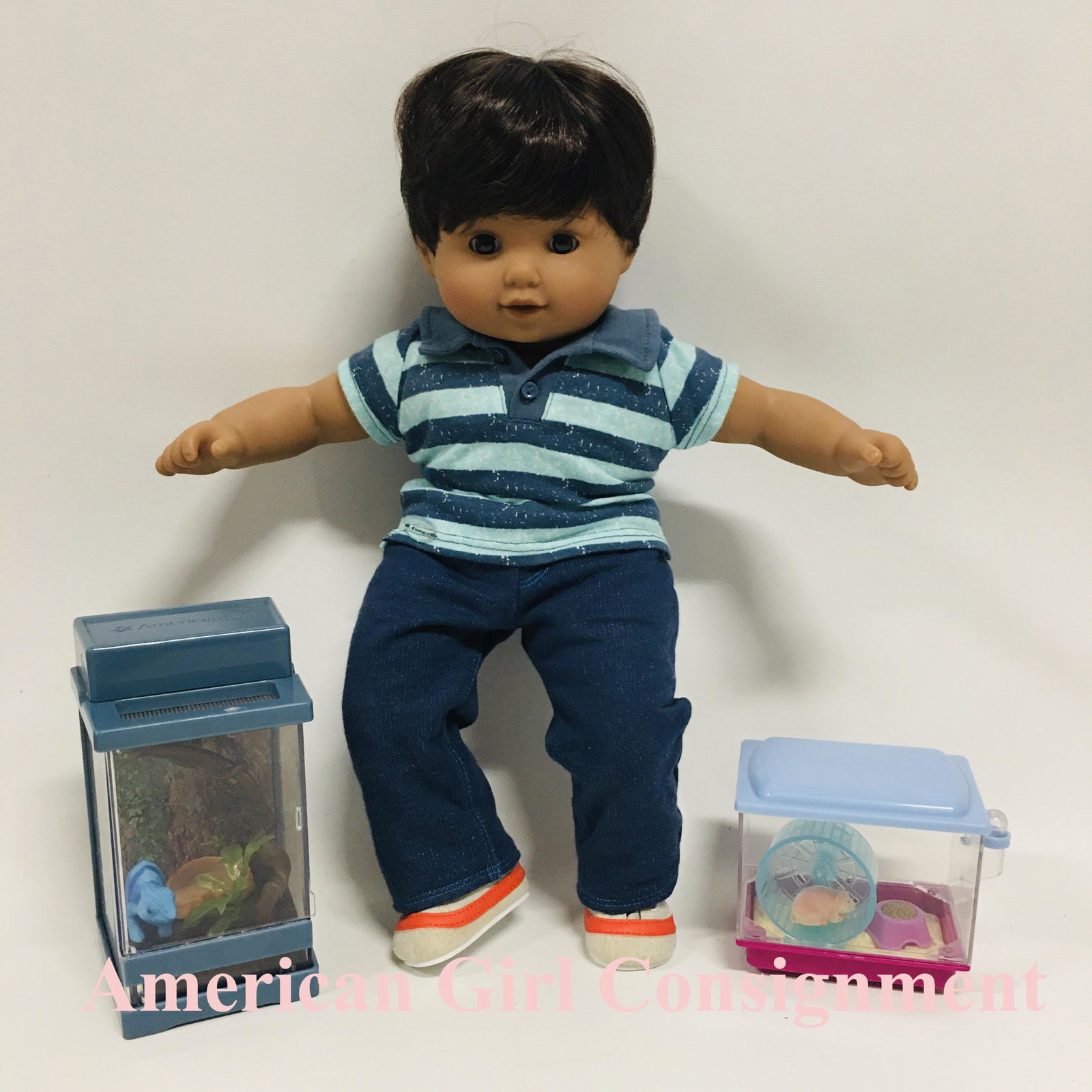 American Girl Bitty Twin Boy and Chameleon Terrarium: American Girl Bitty Twin Boy and Chameleon Terrarium ------------------ please review all pictures carefully because they are part of the description and show condition issues if any -----------------