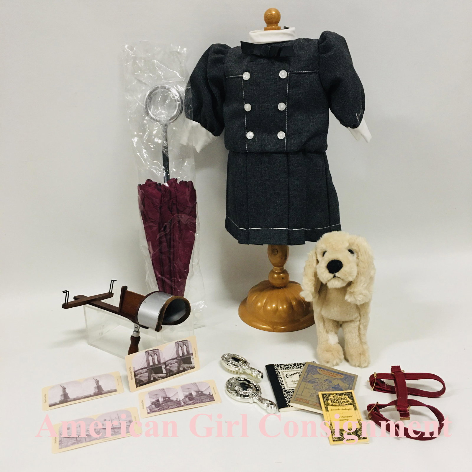 American Girl Doll Samantha School Dress and Travel Accessories: American Girl Doll Samantha School Dress and Travel Accessories ------------------ please review all pictures carefully because they are part of the description and show condition issues if any ------