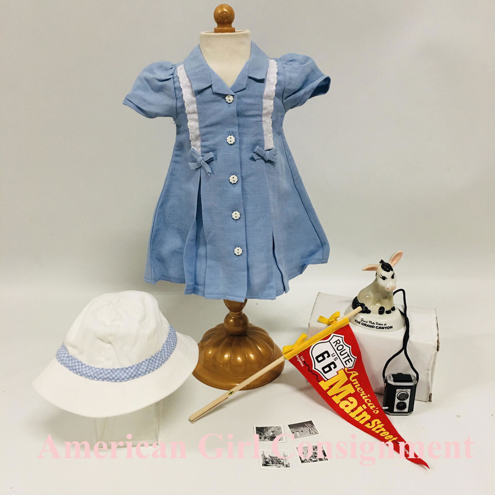 American Girl Doll Molly Route 66 Blue Linen Dress with Accessories (1 of 4)